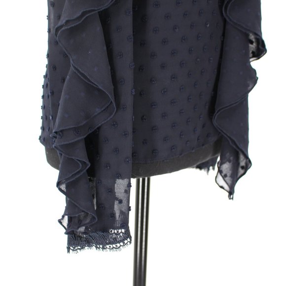 NICHOLAS Ruffle Trim Cold Shoulder Blouse 0 Sheer Navy Blue Swiss Dot Top XXS - Picture 4 of 9